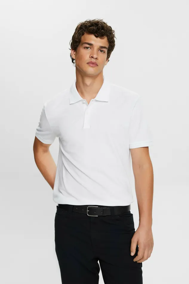 TShirts Polos Men Esprit Cotton Pique Polo Shirt White