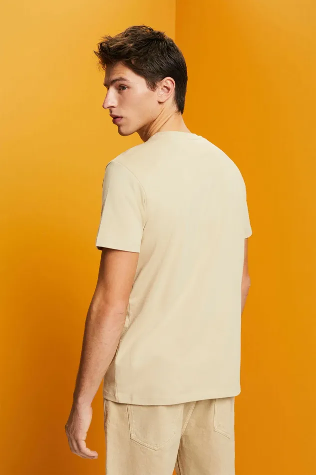 TShirts Polos Men Esprit Jersey TShirt With A Print 100 Cotton Khaki Beige