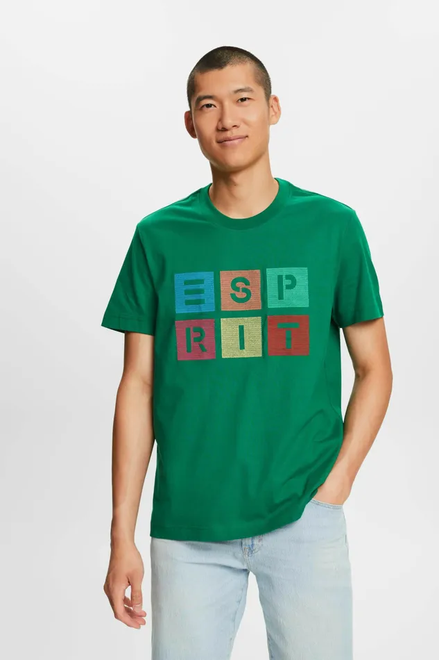 TShirts Polos Men Esprit Logo Print Cotton TShirt Dark Green