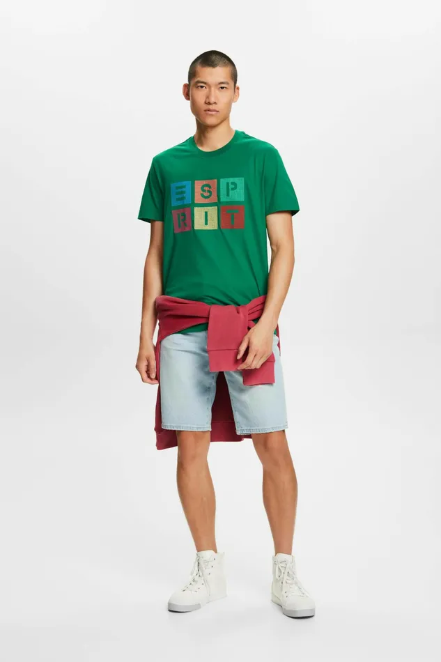 TShirts Polos Men Esprit Logo Print Cotton TShirt Dark Green