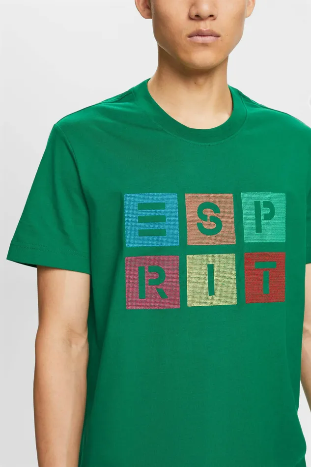 TShirts Polos Men Esprit Logo Print Cotton TShirt Dark Green