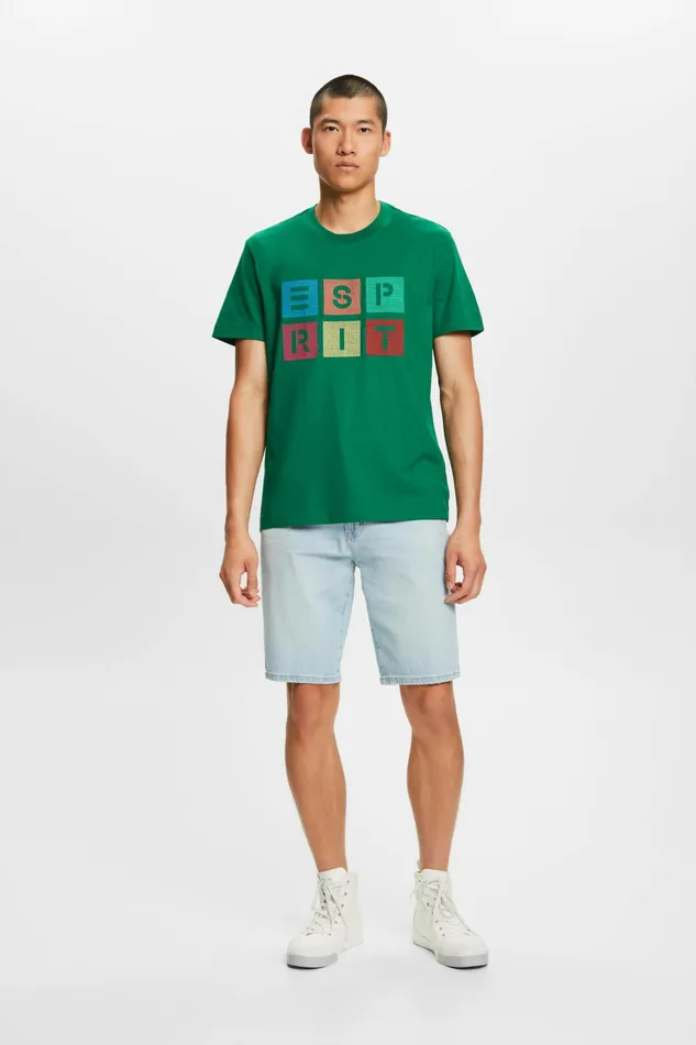 TShirts Polos Men Esprit Logo Print Cotton TShirt Dark Green