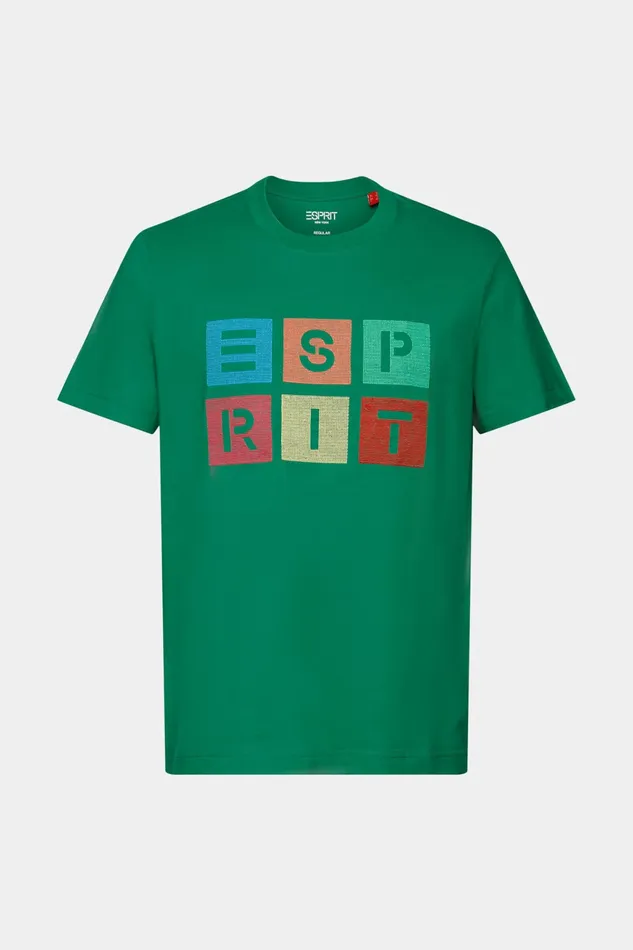 TShirts Polos Men Esprit Logo Print Cotton TShirt Dark Green