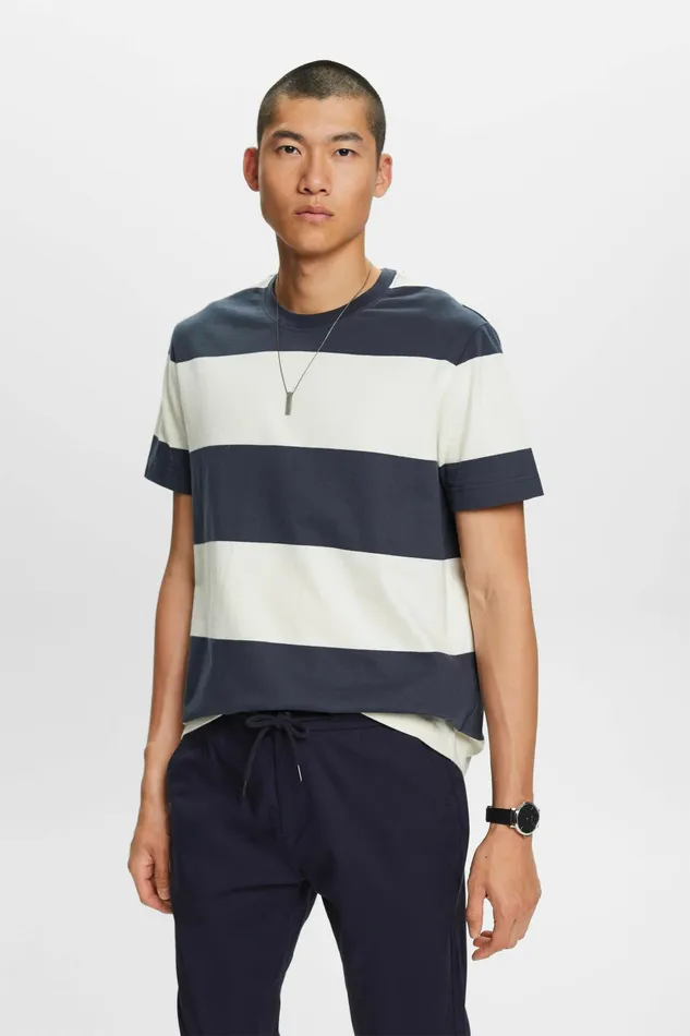 TShirts Polos Men Esprit Logo Striped TShirt Petrol Blue