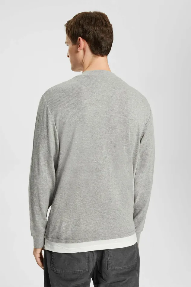 TShirts Polos Men Esprit Ribbed Long Sleeve Top Light Grey