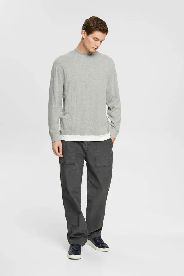 TShirts Polos Men Esprit Ribbed Long Sleeve Top Light Grey