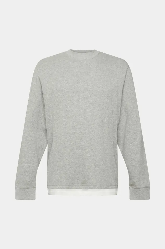 TShirts Polos Men Esprit Ribbed Long Sleeve Top Light Grey