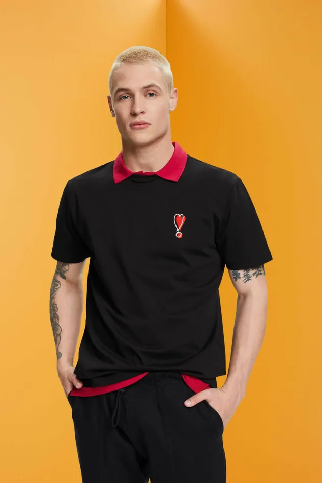 TShirts Polos Men Esprit Sustainable Cotton TShirt With Heart Motif Black