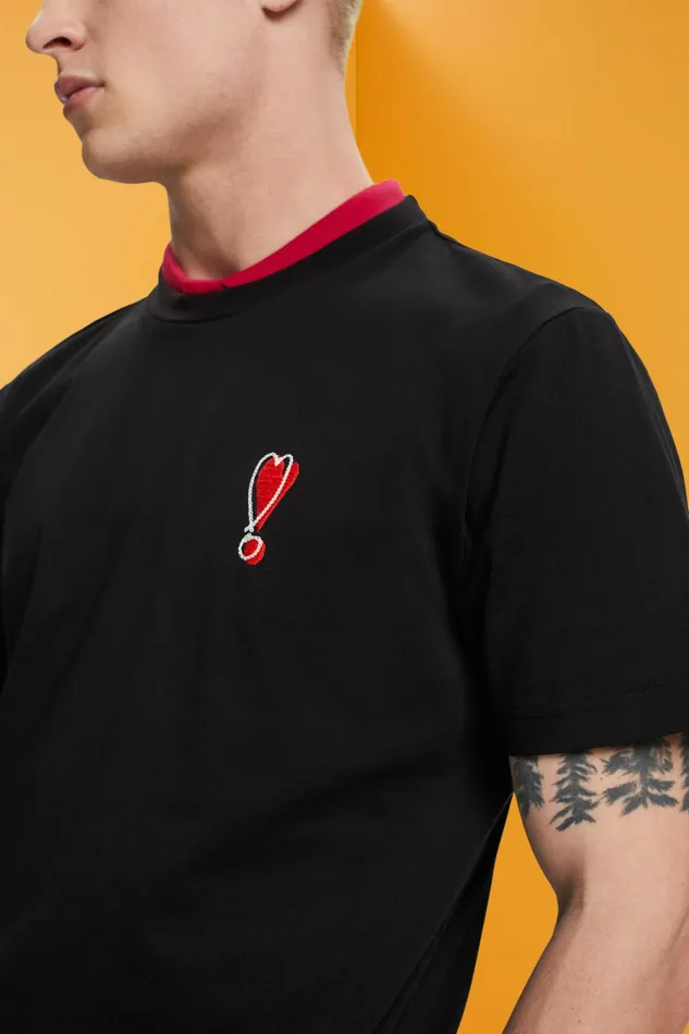 TShirts Polos Men Esprit Sustainable Cotton TShirt With Heart Motif Black