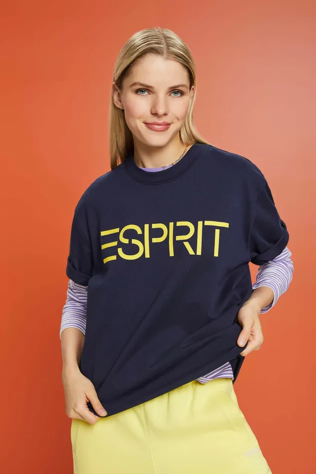 TShirts Polos Men Esprit Unisex Logo Cotton Jersey TShirt Navy