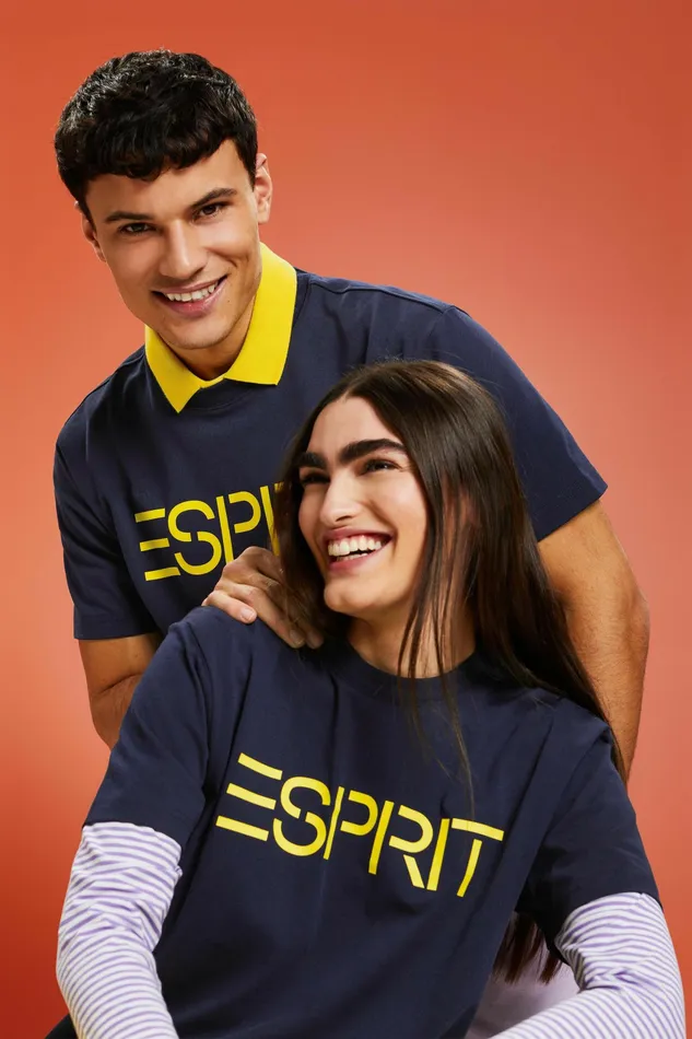 TShirts Polos Men Esprit Unisex Logo Cotton Jersey TShirt Navy