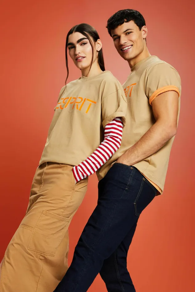 TShirts Polos Men Esprit Unisex Logo Cotton Jersey TShirt Skin Beige