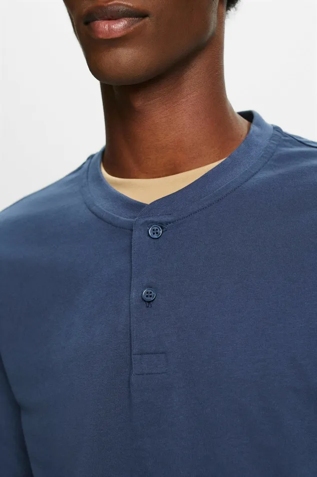 TShirts Polos Men Esprit Washed Cotton Jersey Henley Grey Blue