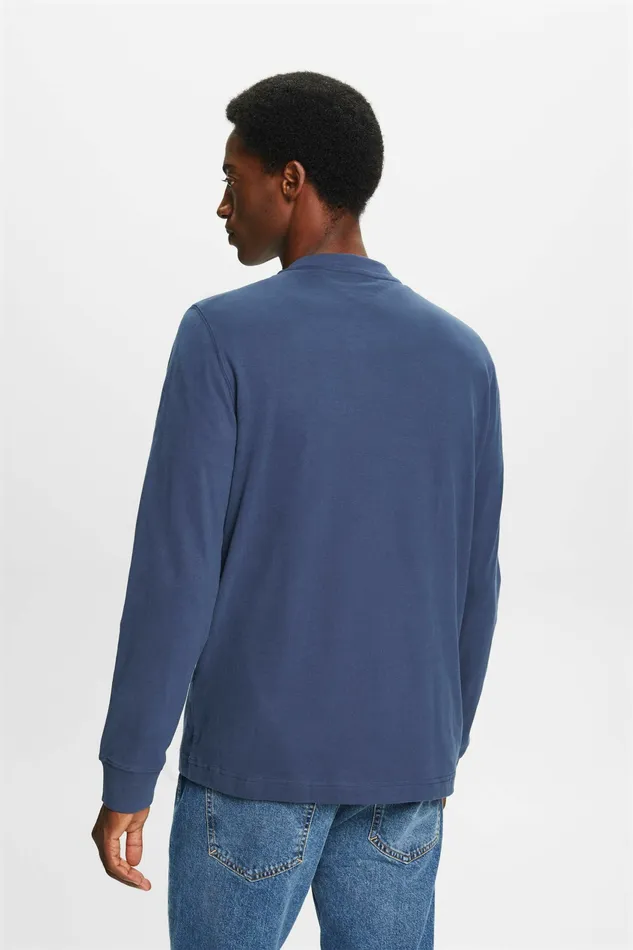 TShirts Polos Men Esprit Washed Cotton Jersey Henley Grey Blue