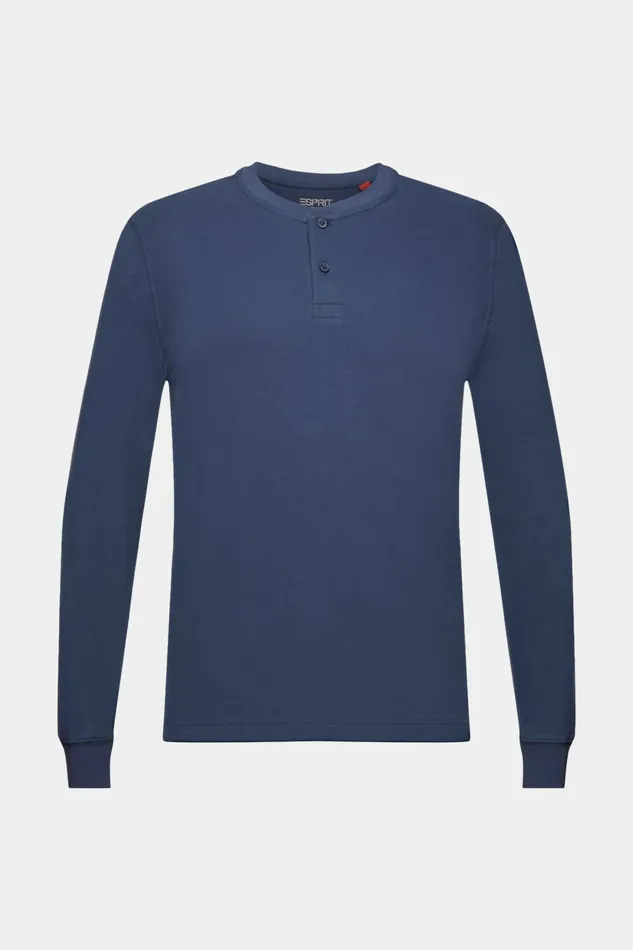 TShirts Polos Men Esprit Washed Cotton Jersey Henley Grey Blue
