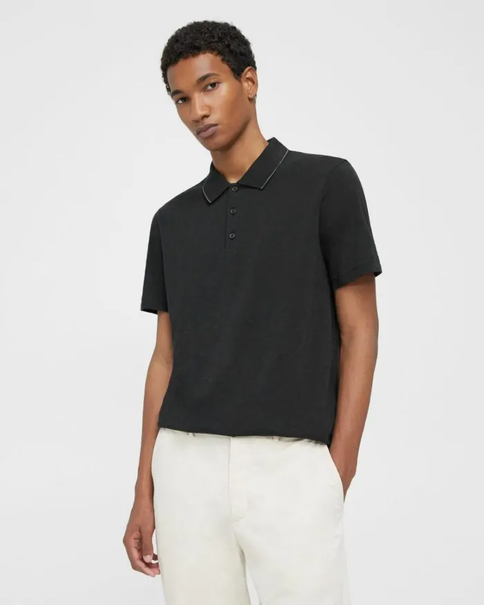 Tshirts Polos Men Theory Bron Polo Shirt In Slub Cotton Black