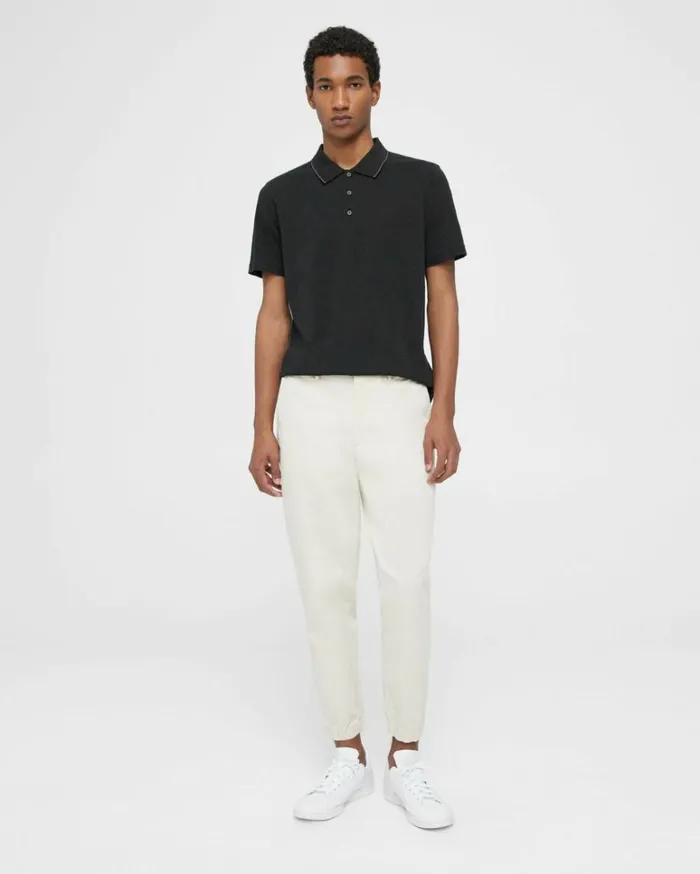Tshirts Polos Men Theory Bron Polo Shirt In Slub Cotton Black Tshirts Polos Men Theory Bron Polo Shirt In Slub Cotton Black