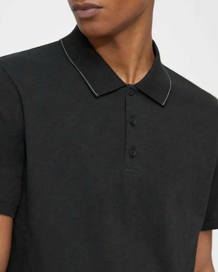 Tshirts Polos Men Theory Bron Polo Shirt In Slub Cotton Black Tshirts Polos Men Theory Bron Polo Shirt In Slub Cotton Black