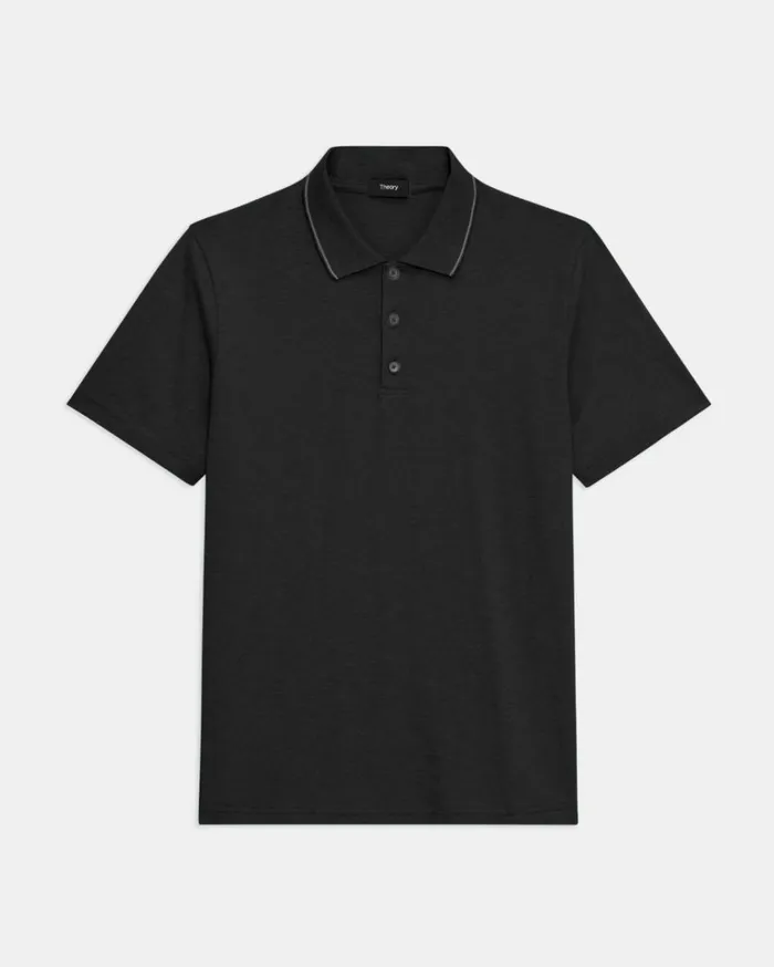 Tshirts Polos Men Theory Bron Polo Shirt In Slub Cotton Black Tshirts Polos Men Theory Bron Polo Shirt In Slub Cotton Black