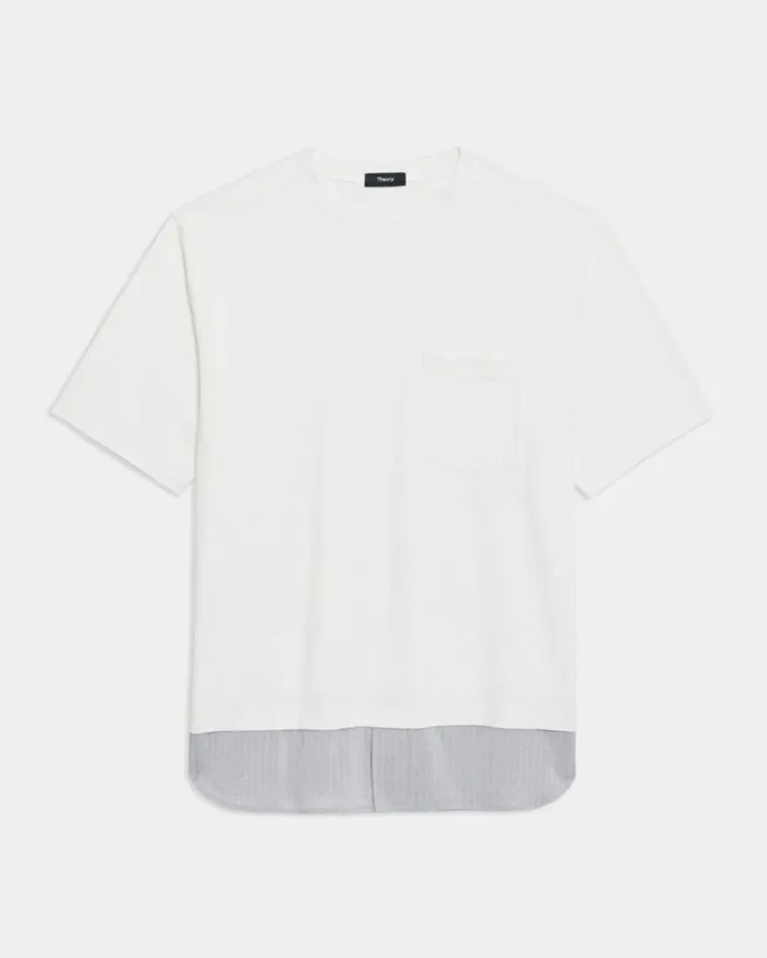 Tshirts Polos Men Theory Combo Tee In Cotton Jersey Porcelain Tshirts Polos Men Theory Combo Tee In Cotton Jersey Porcelain