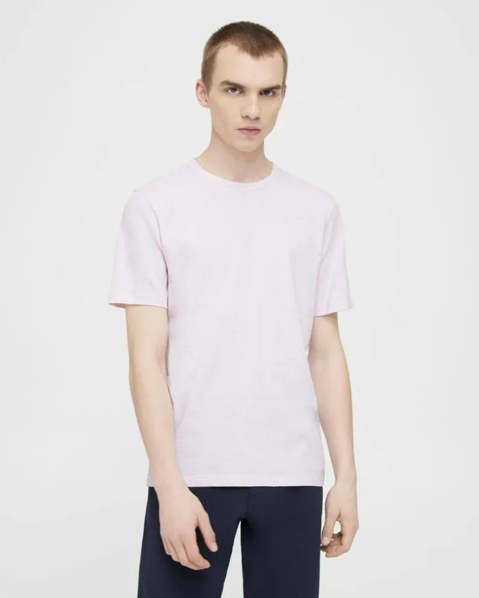 Tshirts Polos Men Theory Essential Tee In Cosmos Slub Cotton Cradle Pink