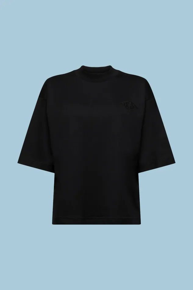 TShirts Tops Women Esprit Cotton Mock Neck Logo TShirt Black
