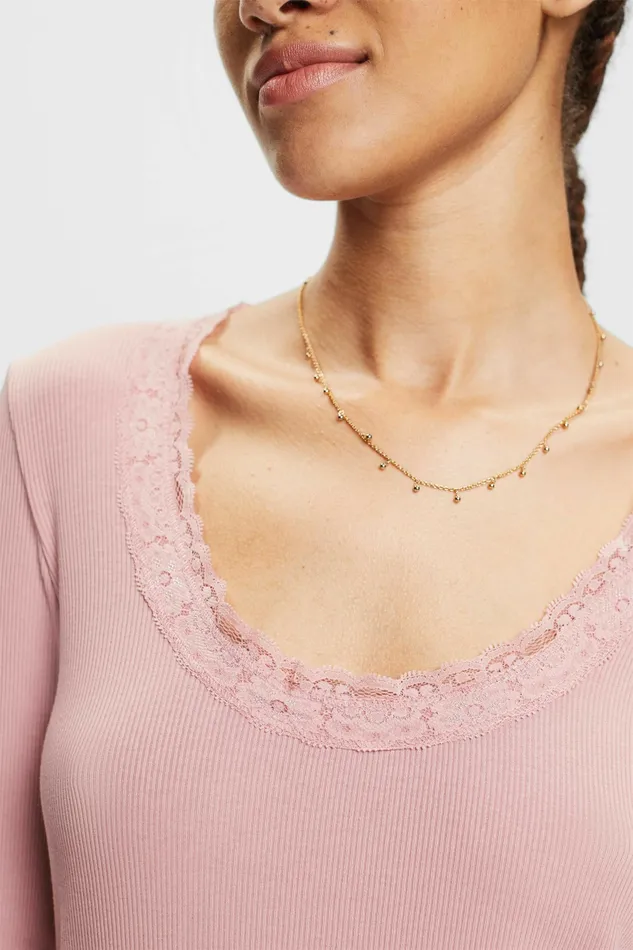 TShirts Tops Women Esprit Lace Trim Scoop Neck TShirt Old Pink