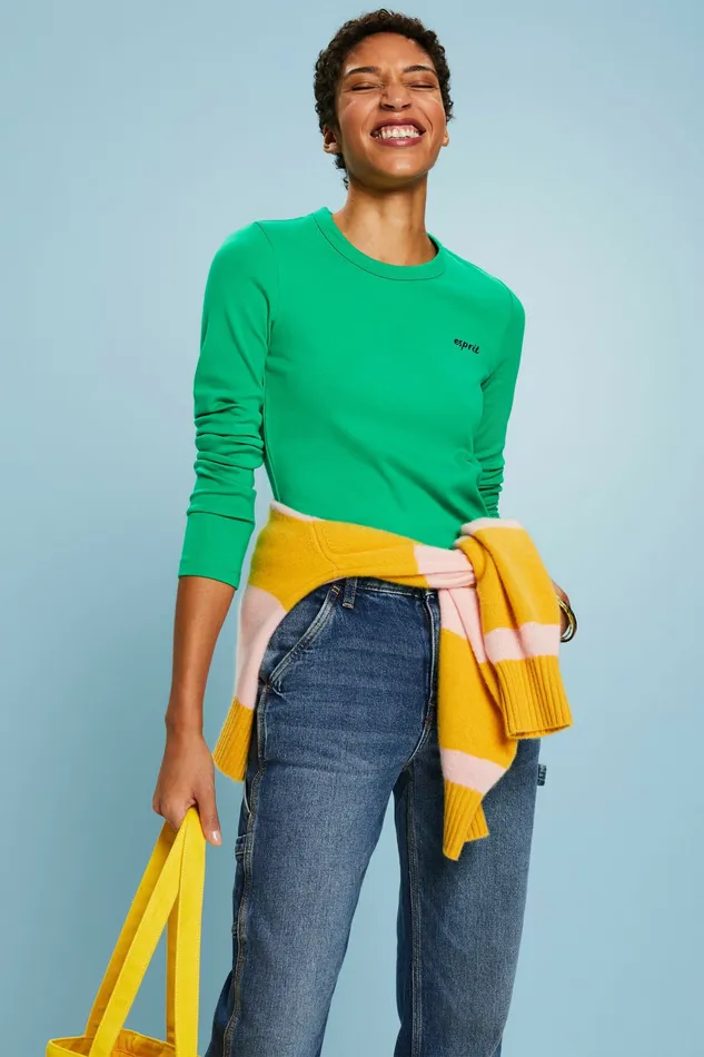 TShirts Tops Women Esprit Logo LongSleeve TShirt Green