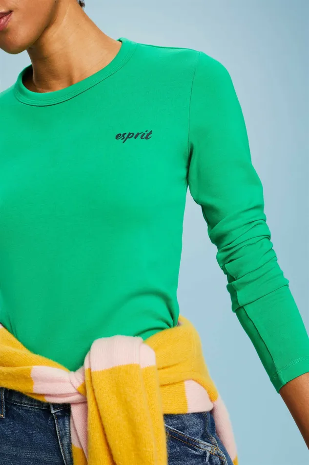 TShirts Tops Women Esprit Logo LongSleeve TShirt Green