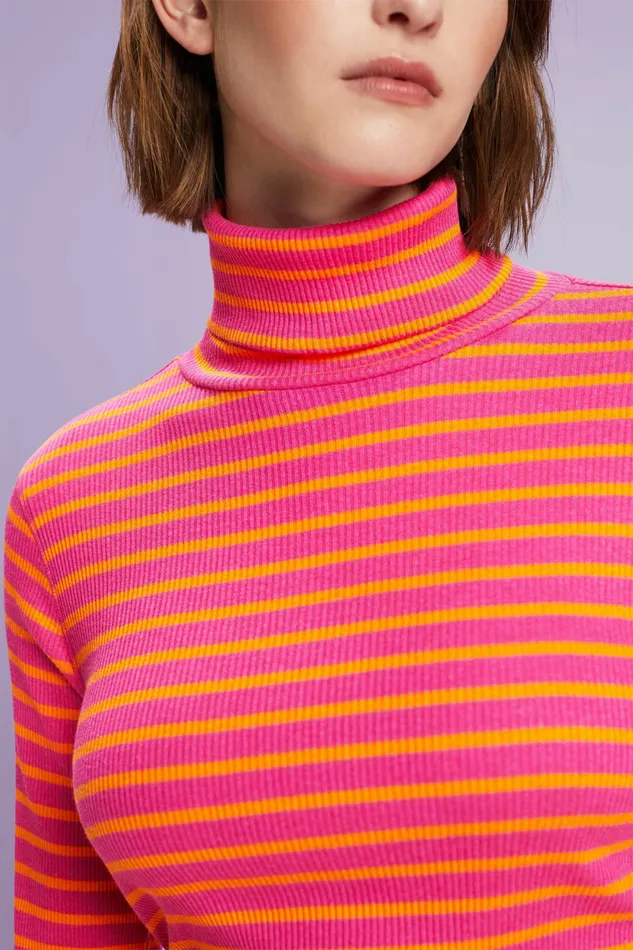 TShirts Tops Women Esprit Striped LongSleeve Turtleneck New Pink Fuchsia