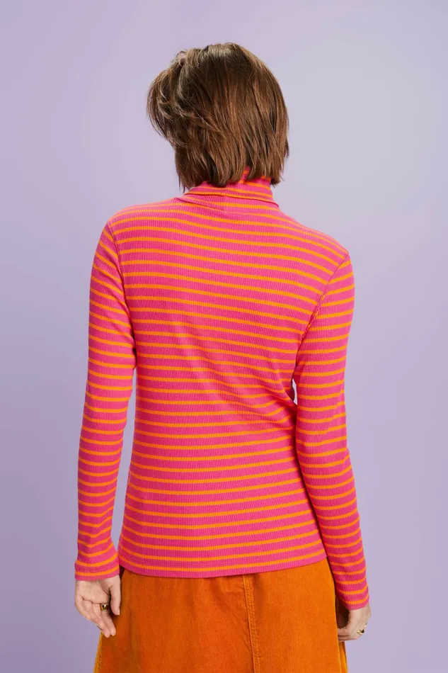 TShirts Tops Women Esprit Striped LongSleeve Turtleneck New Pink Fuchsia