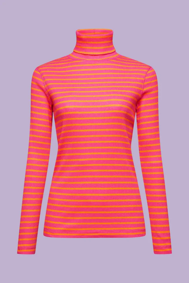 TShirts Tops Women Esprit Striped LongSleeve Turtleneck New Pink Fuchsia