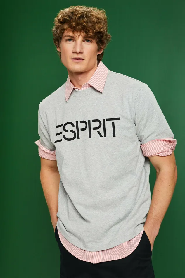 TShirts Tops Women Esprit Unisex Logo Cotton Jersey TShirt Light Grey