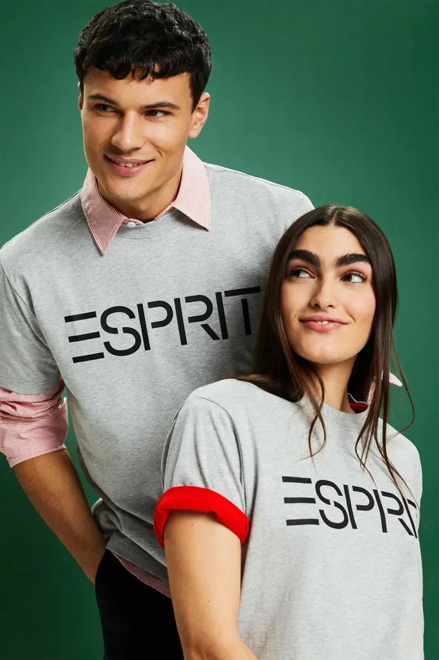 TShirts Tops Women Esprit Unisex Logo Cotton Jersey TShirt Light Grey