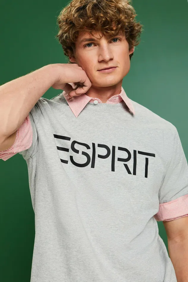 TShirts Tops Women Esprit Unisex Logo Cotton Jersey TShirt Light Grey