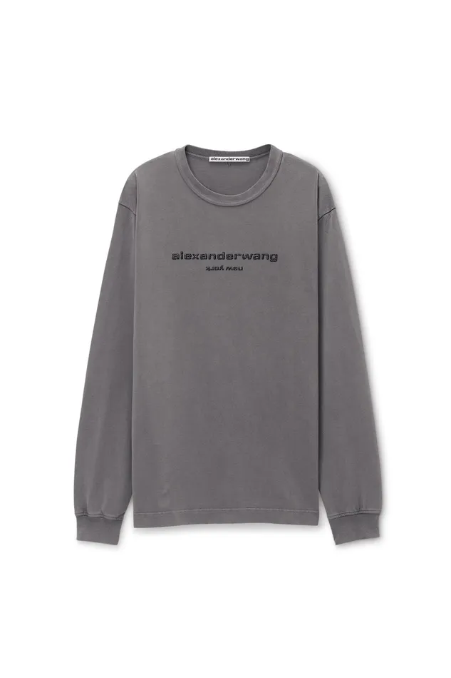 TShirts WomenMen Alexander Wang Glitter Puff Logo LongSleeve Tee In Cotton