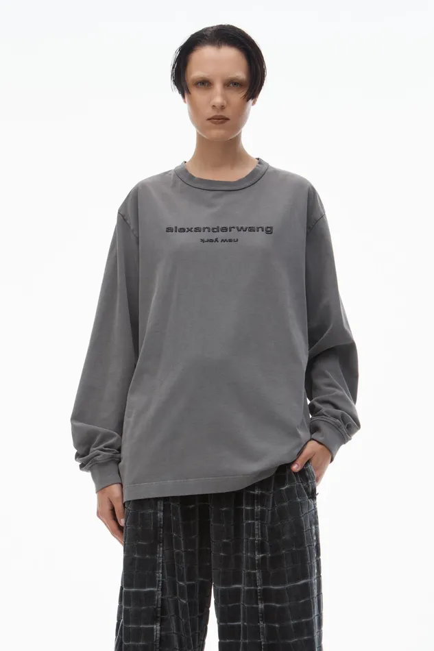 TShirts WomenMen Alexander Wang Glitter Puff Logo LongSleeve Tee In Cotton