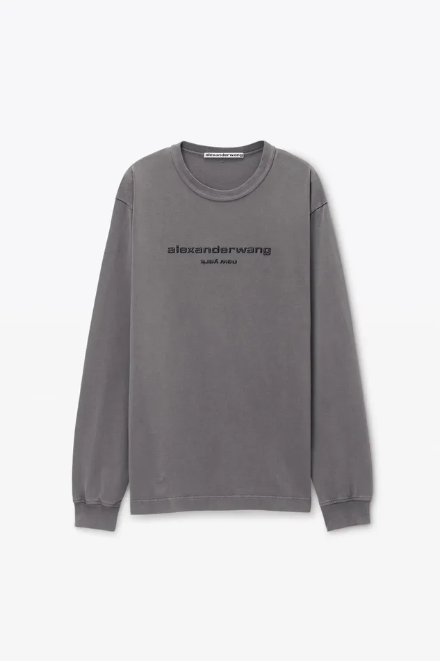TShirts WomenMen Alexander Wang Glitter Puff Logo LongSleeve Tee In Cotton