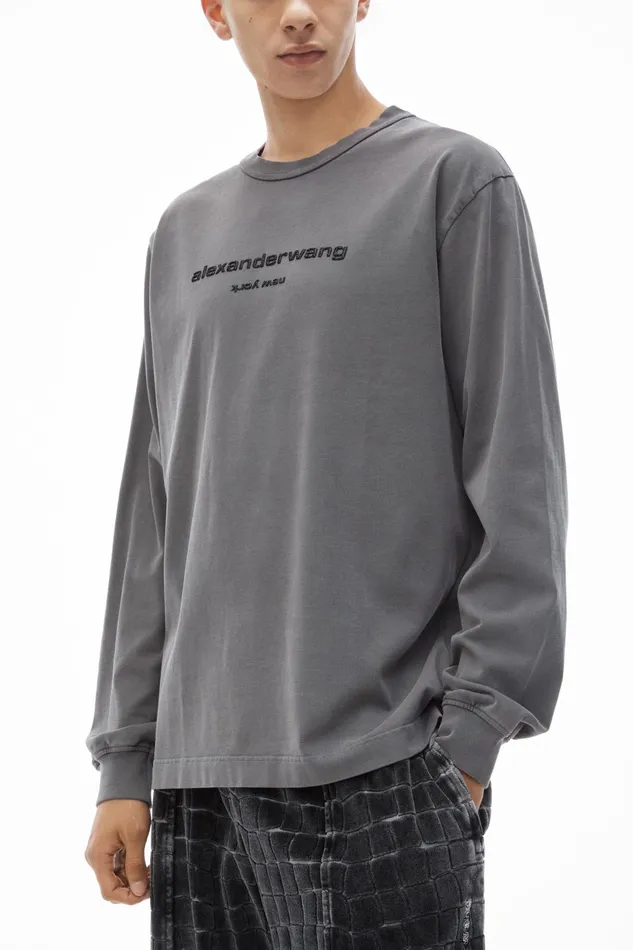TShirts WomenMen Alexander Wang Glitter Puff Logo LongSleeve Tee In Cotton