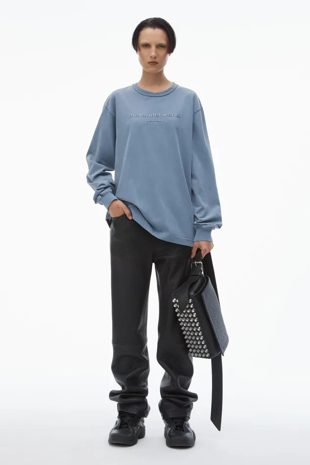 TShirts WomenMen Alexander Wang Glitter Puff Logo LongSleeve Tee In Cotton