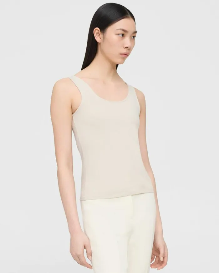 TShirts Women Theory Scoop Neck Tank In Stretch Cotton Sand