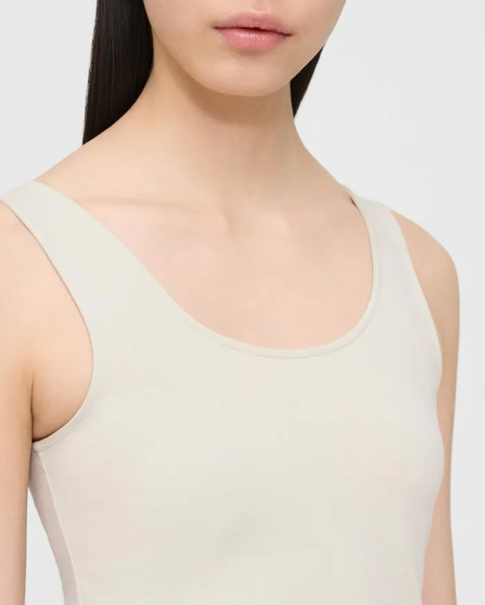 TShirts Women Theory Scoop Neck Tank In Stretch Cotton Sand TShirts Women Theory Scoop Neck Tank In Stretch Cotton Sand