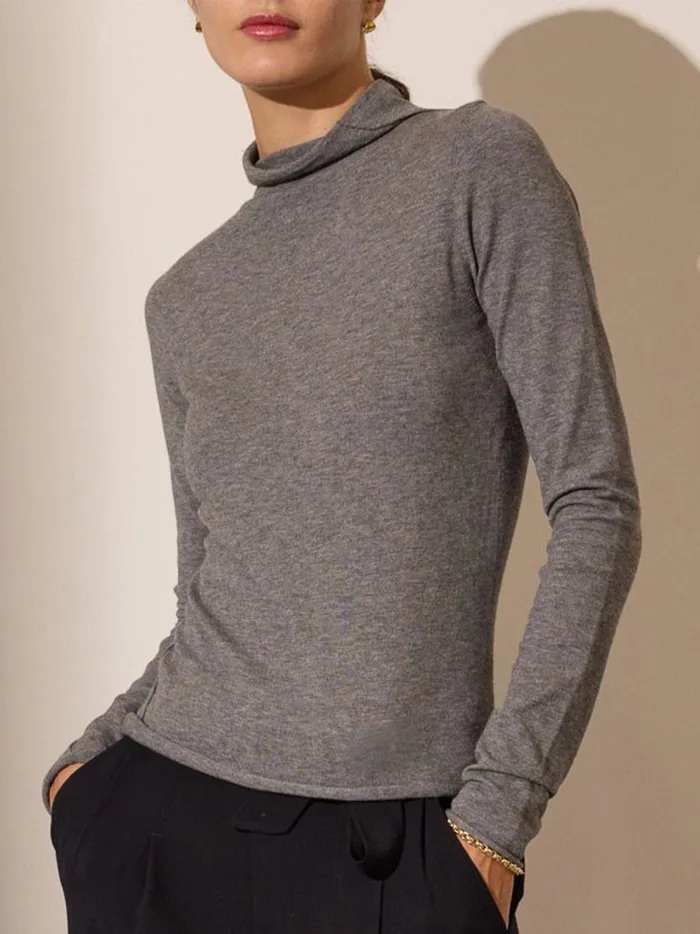The Anika Mock Neck Top Steel Mlange Women Brochu Walker Tops