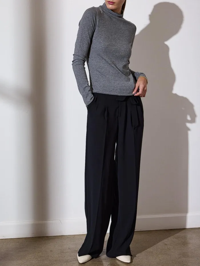 The Anika Mock Neck Top Steel Mlange Women Brochu Walker Tops