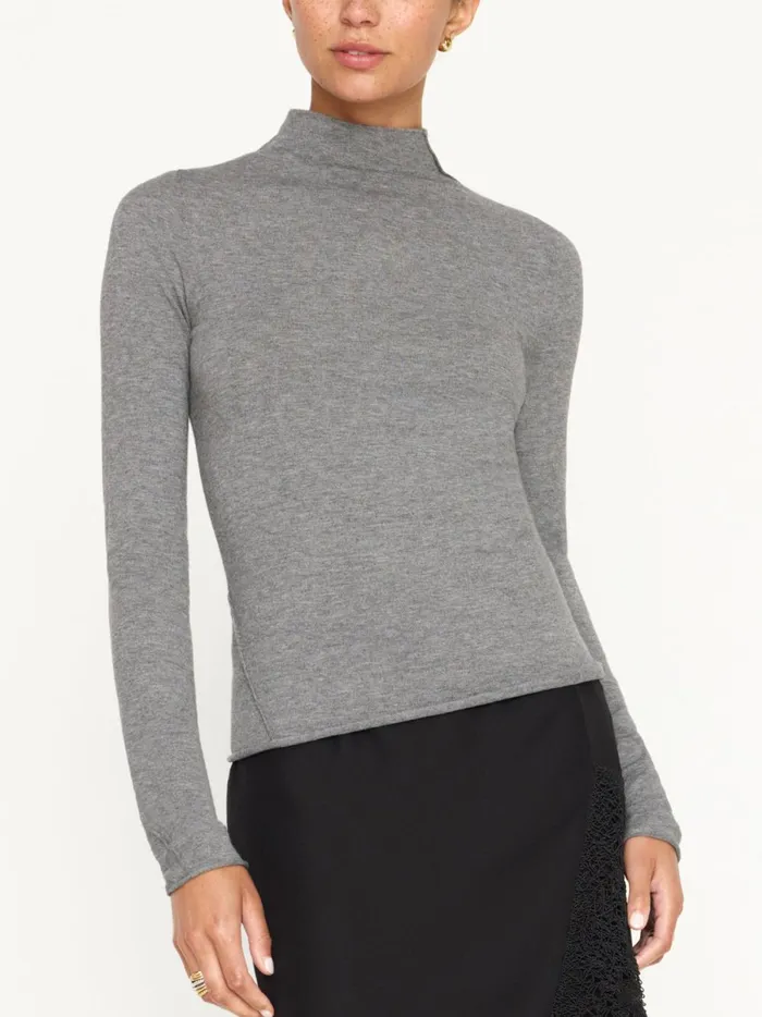 The Anika Mock Neck Top Steel Mlange Women Brochu Walker Tops