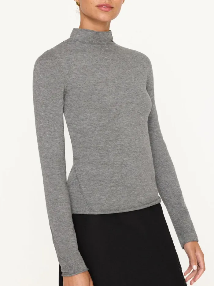 The Anika Mock Neck Top Steel Mlange Women Brochu Walker Tops