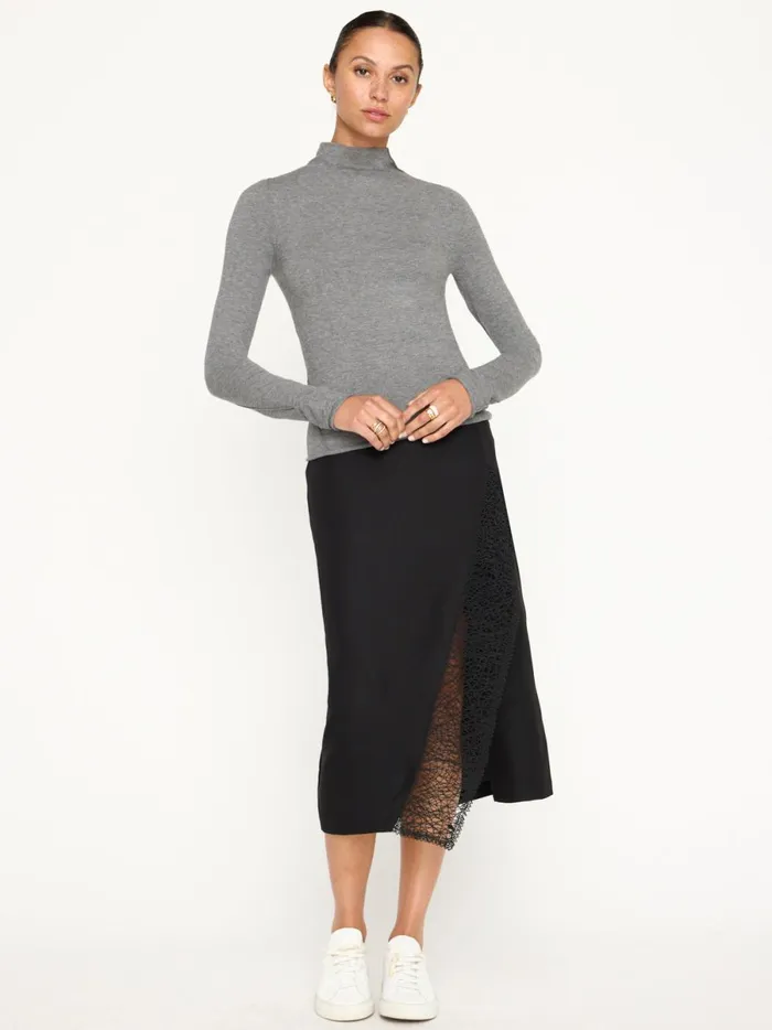 The Anika Mock Neck Top Steel Mlange Women Brochu Walker Tops