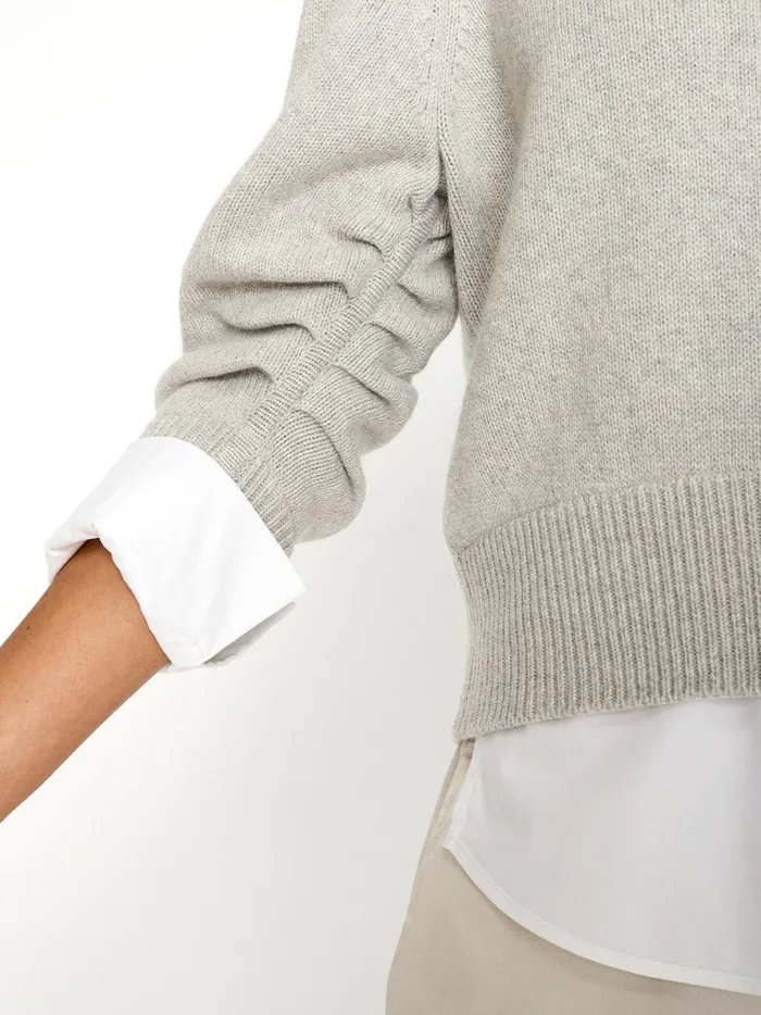 The Raya Ruched Crew Looker Oyster Grey Mlange Women Brochu Walker Sweaters
