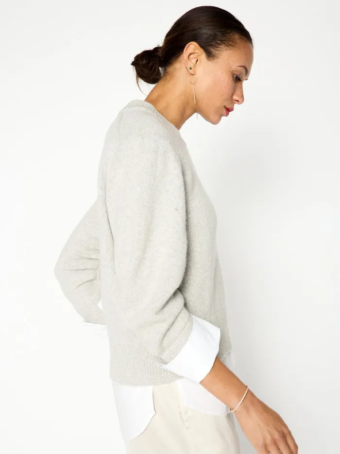 The Raya Ruched Crew Looker Oyster Grey Mlange Women Brochu Walker Sweaters