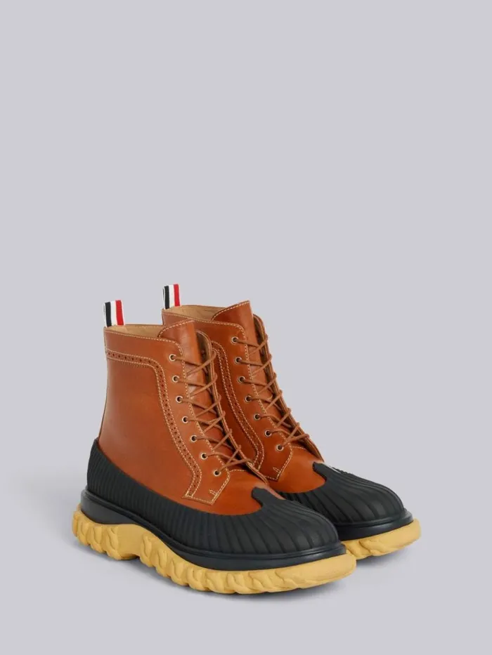 Thom Browne Calf Leather Rubber Sole Longwing Duck Boot Camel Men Boots